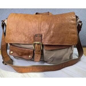 VTG Fossil Canvas Leather Messenger Field Bag Crossbody  Laptop Work Satchel